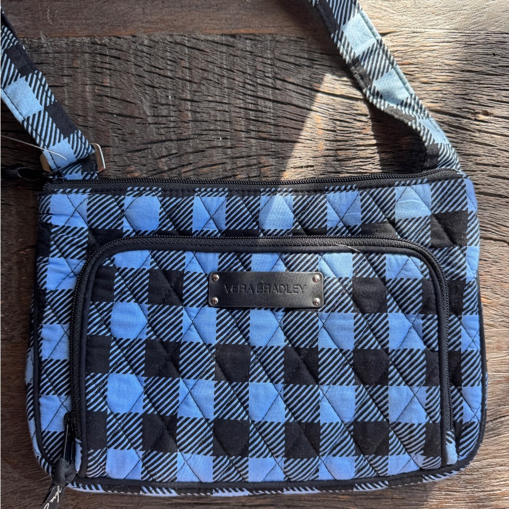 Vera Bradley Blue and Black Plaid Quilted Crossbody Bag